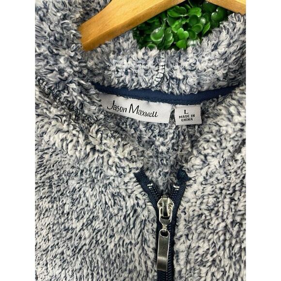 Jason Maxwell Blue and White Faux Fur Zip Up Hoodie with Pockets Women Size L - Picture 3 of 9